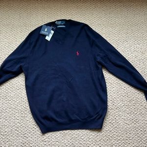 Polo by Ralph Lauren, Brand new, Pima cotton, large navy v neck sweater